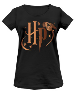 T-shirt femme Harry Potter noir logo HP gold