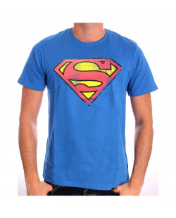 Tee-Shirt Bleu Logo Rouge Effet Usé Superman