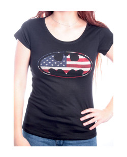 Tee Shirt Femme Noir Batgirl Flag Batman 