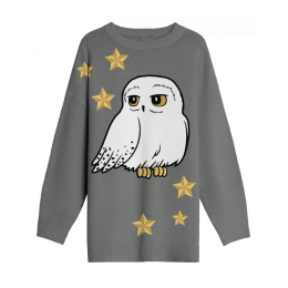 Pull long femme Harry Potter Hedwig gris étoiles