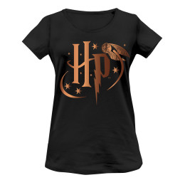 T-shirt femme Harry Potter noir logo HP gold