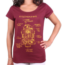 T-shirt Star Wars Femme R2D2 croquis rouge bordeaux