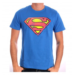 Tee-Shirt Bleu Logo Rouge Effet Usé Superman