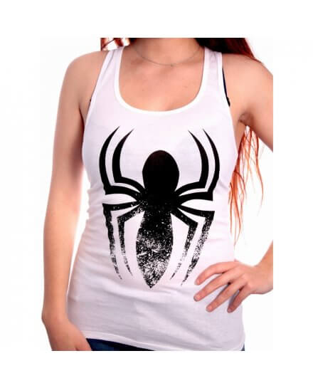 Débardeur Femme Blanc Logo Noir Spiderman