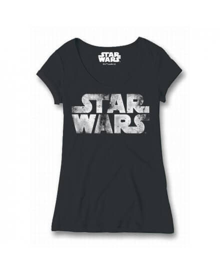 Tee-Shirt Femme Noir Logo Distres Star Wars