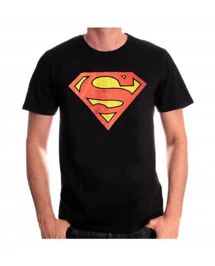 Tee-Shirt Noir Logo Rouge Effet Usé Superman