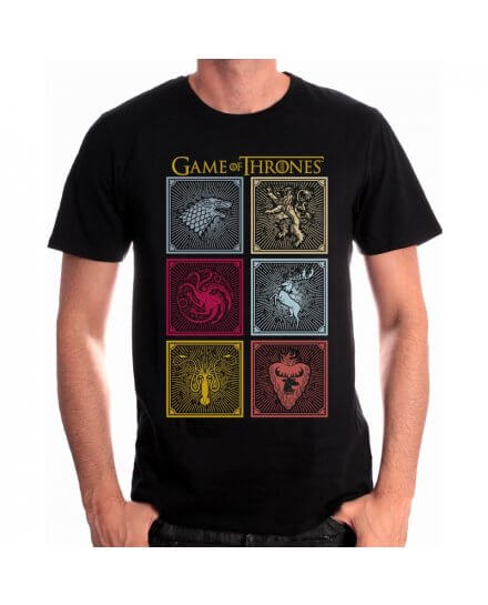 Tee-Shirt Noir Logos Familles Game of Thrones