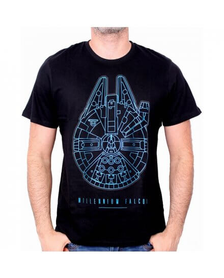 Tee-Shirt Noir Millennium Falcon Bleu Star Wars